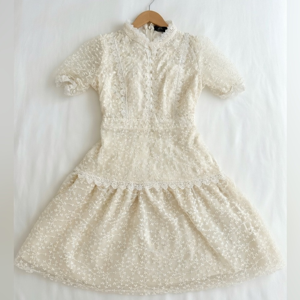 Elegant Cream Lace Fit-and-Flare Dress